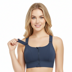 High-Impact Front Zip Sports Bra | Adjustable Straps & Under Band | Maximum Support for Workout & Running (BLUE)