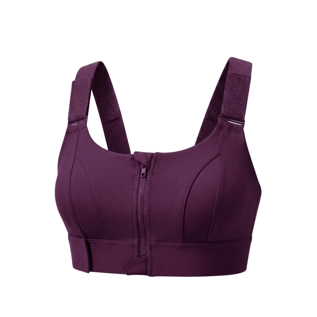 High-Impact Front Zip Sports Bra | Adjustable Straps & Under Band | Maximum Support for Workout & Running (PURPLE)