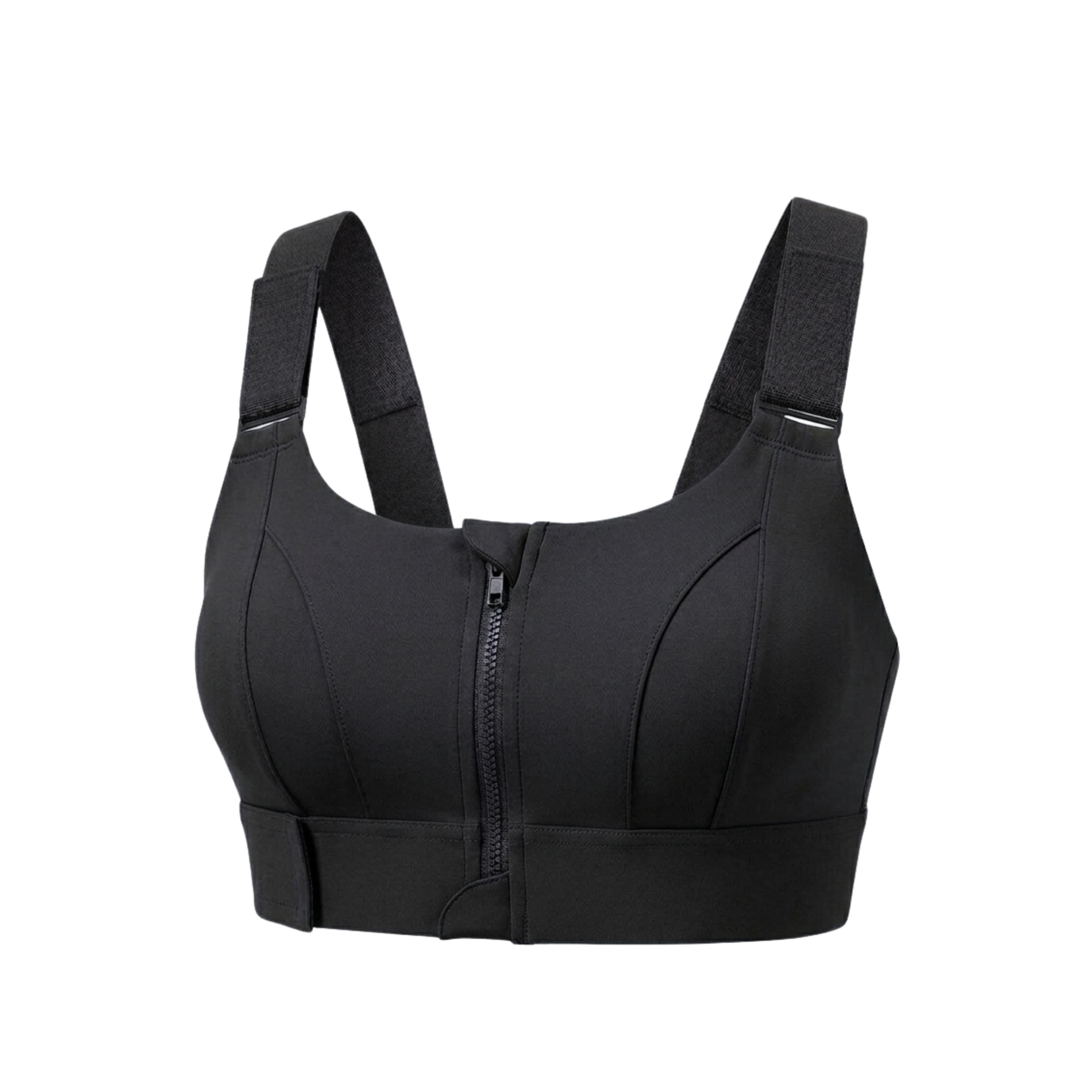 High-Impact Front Zip Sports Bra | Adjustable Straps & Under Band | Maximum Support for Workout & Running (BLACK)