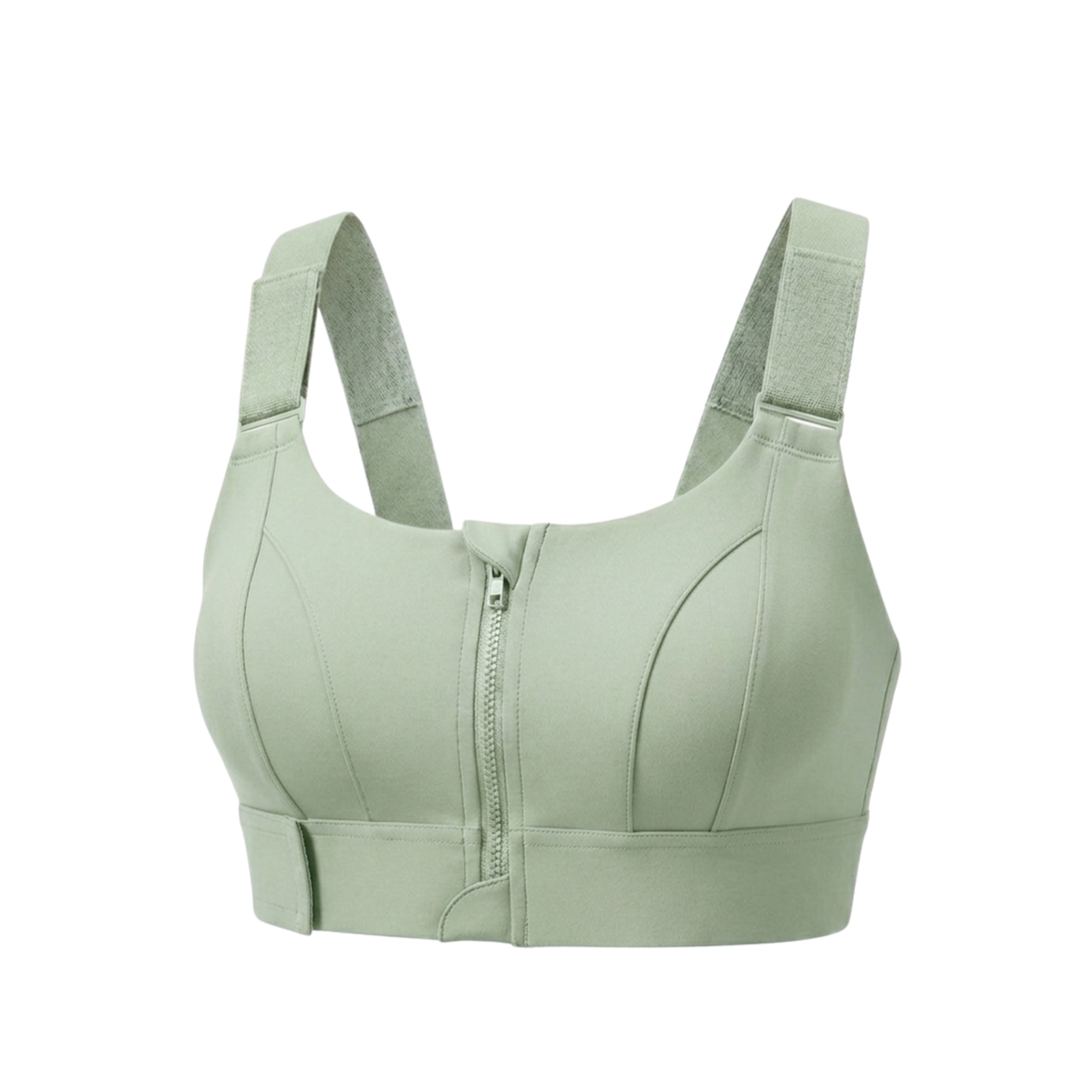 High-Impact Front Zip Sports Bra | Adjustable Straps & Under Band | Maximum Support for Workout & Running (SAGE GREEN)