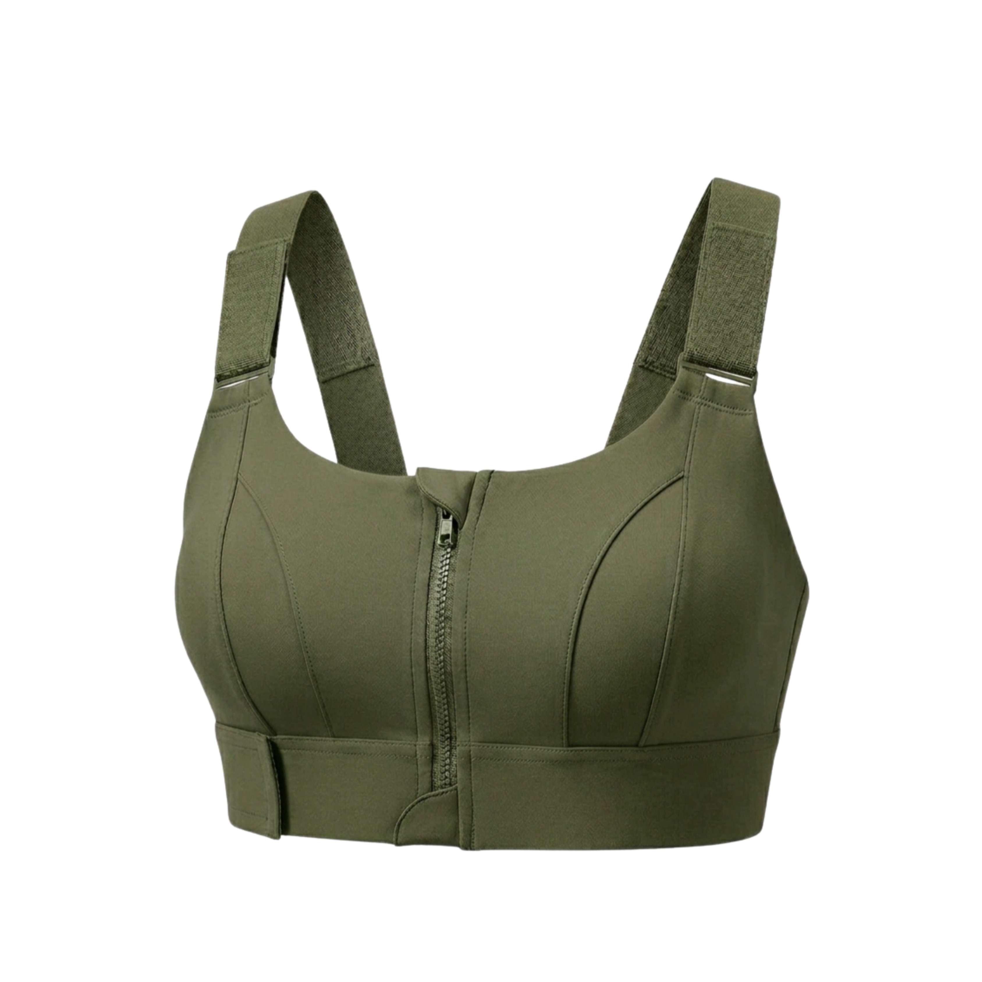 High-Impact Front Zip Sports Bra | Adjustable Straps & Under Band | Maximum Support for Workout & Running (OLIVE)