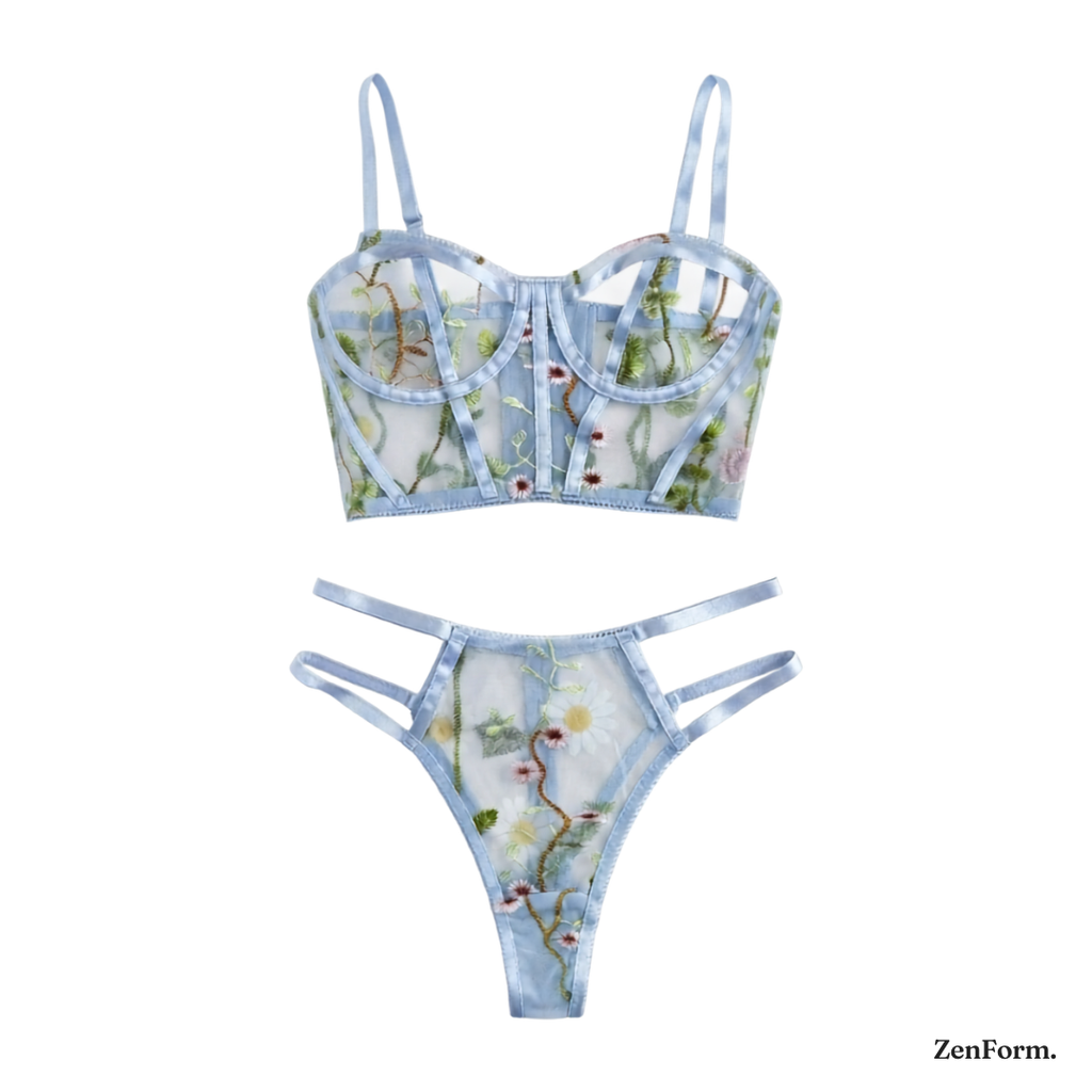 Wildflower Meadow Sheer Embroidered Lingerie Set