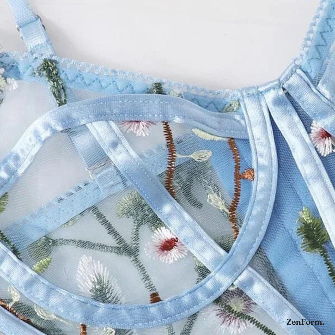 Wildflower Meadow Sheer Embroidered Lingerie Set