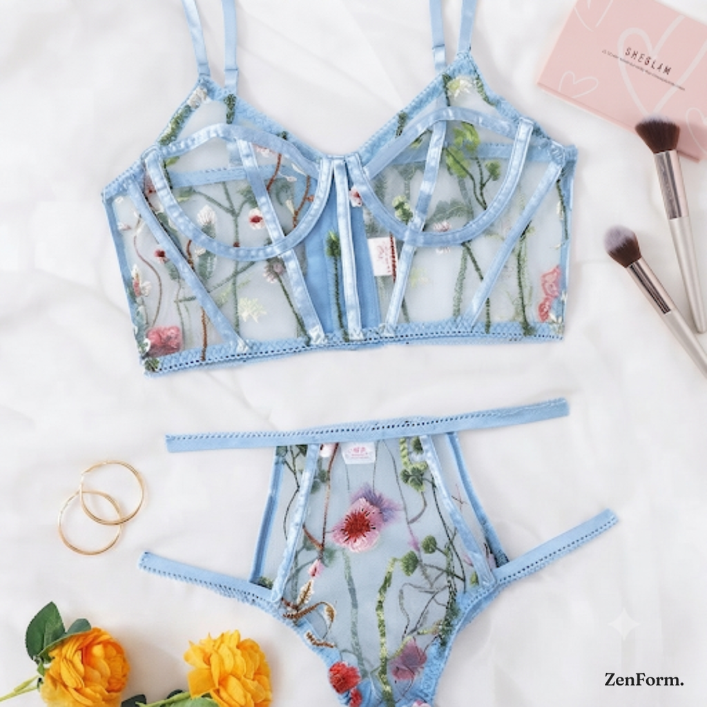 Wildflower Meadow Sheer Embroidered Lingerie Set