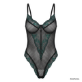 Emerald Whisper Lace Bodysuit Sheer Fishnet One-Piece Lingerie