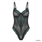 Emerald Whisper Lace Bodysuit Sheer Fishnet One-Piece Lingerie