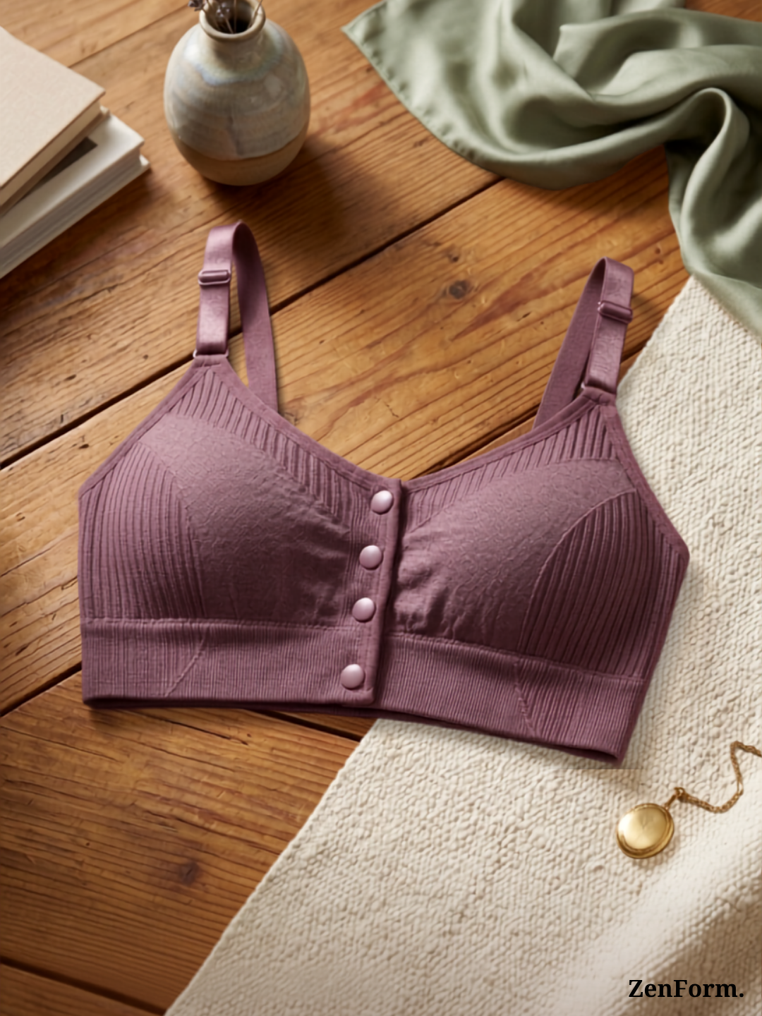 Front Closure Ribbed Stretchy Fabric Bralette for Everyday Comfort