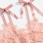 Blush Pink Floral Lace Bodysuit with Tie-Shoulder Straps