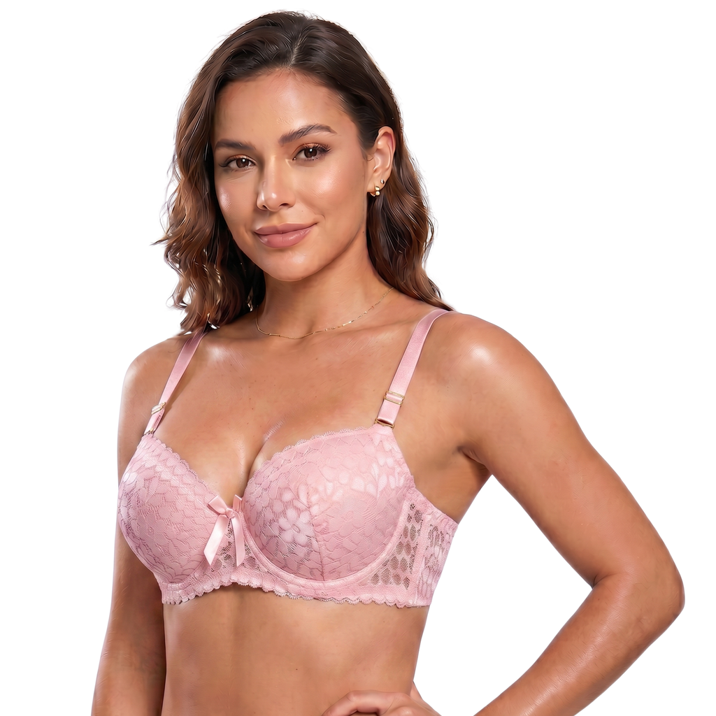 Sculpt & Lift Convertible Heavy Padded Lace Bra (PINK)