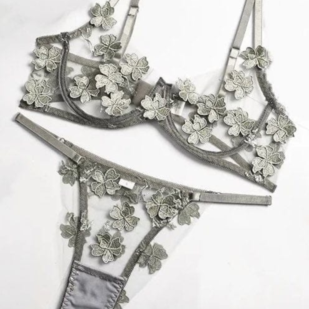 Floral Lace Sheer Mesh Lingerie Set