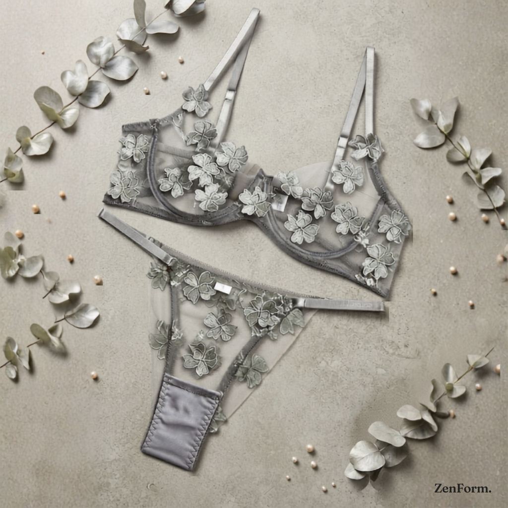 Floral Lace Sheer Mesh Lingerie Set