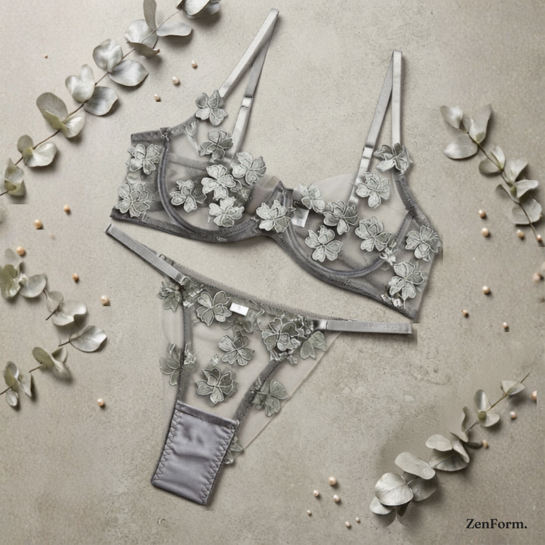 Floral Lace Sheer Mesh Lingerie Set