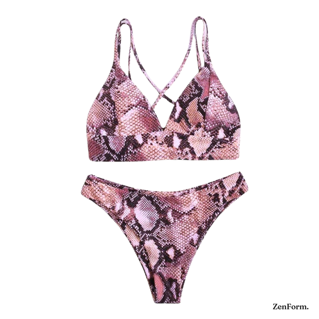 Snakeskin Print Criss-Cross Bikini Set