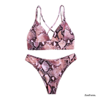 Snakeskin Print Criss-Cross Bikini Set