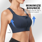 High-Impact Front Zip Sports Bra | Adjustable Straps & Under Band | Maximum Support for Workout & Running (BLUE)
