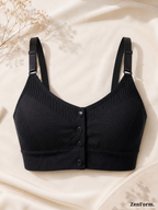 Front Closure Ribbed Stretchy Fabric Bralette for Everyday Comfort