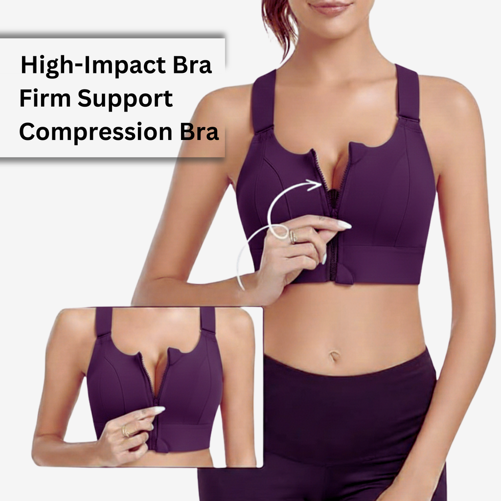 High-Impact Front Zip Sports Bra | Adjustable Straps & Under Band | Maximum Support for Workout & Running (PURPLE)