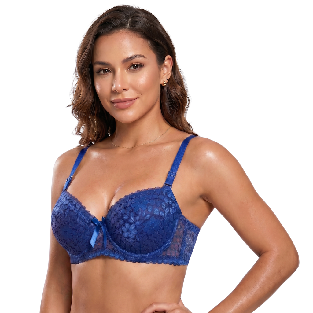 Sculpt & Lift Convertible Heavy Padded Lace Bra (BLUE)