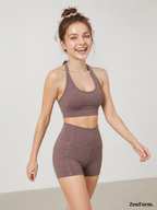 Double Criss-Cross Sports Bra & Pocket Biker Shorts Seamless 2-Piece Activewear Set