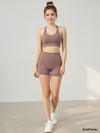Double Criss-Cross Sports Bra & Pocket Biker Shorts Seamless 2-Piece Activewear Set