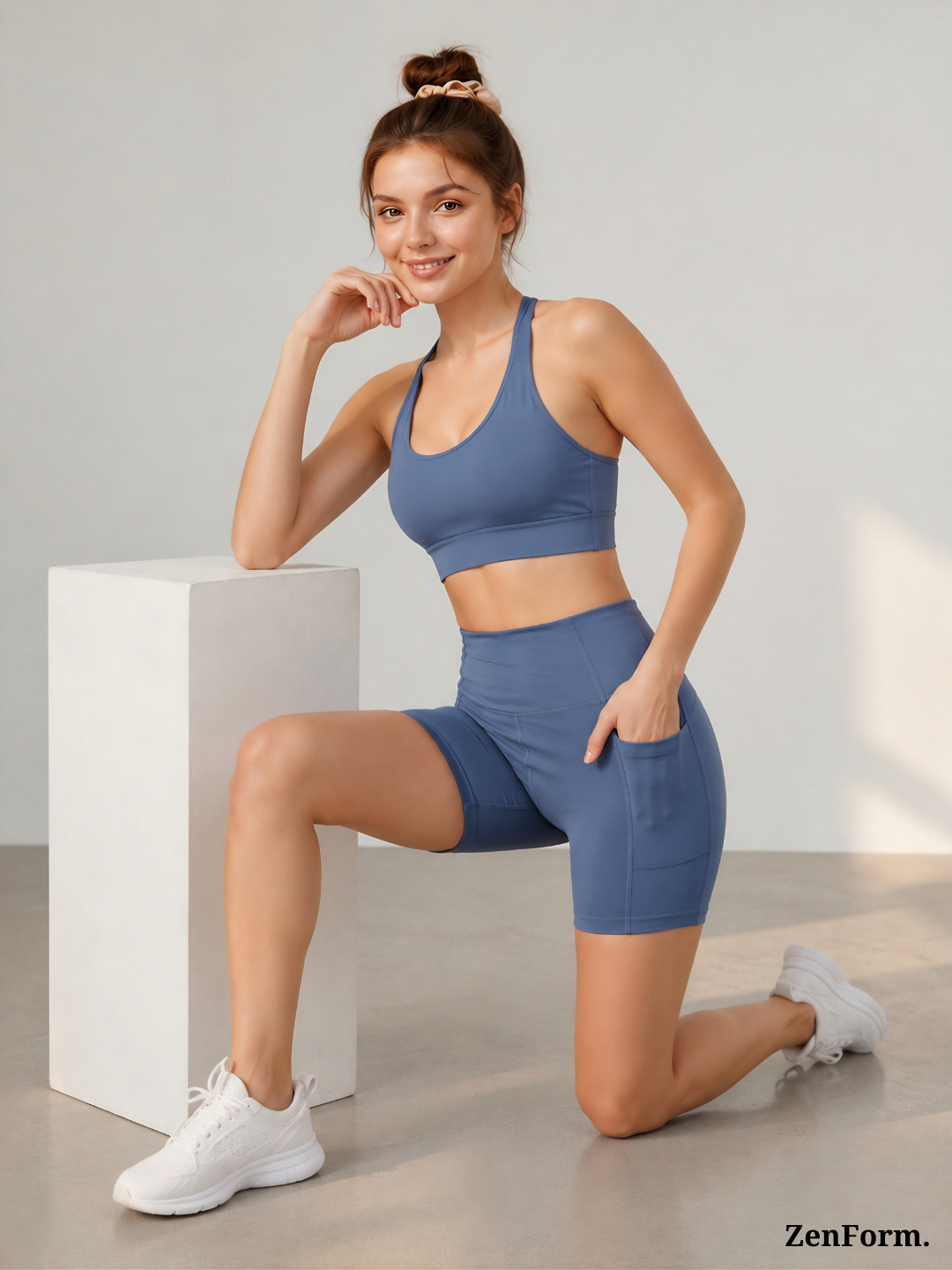 Double Criss-Cross Sports Bra & Pocket Biker Shorts Seamless 2-Piece Activewear Set
