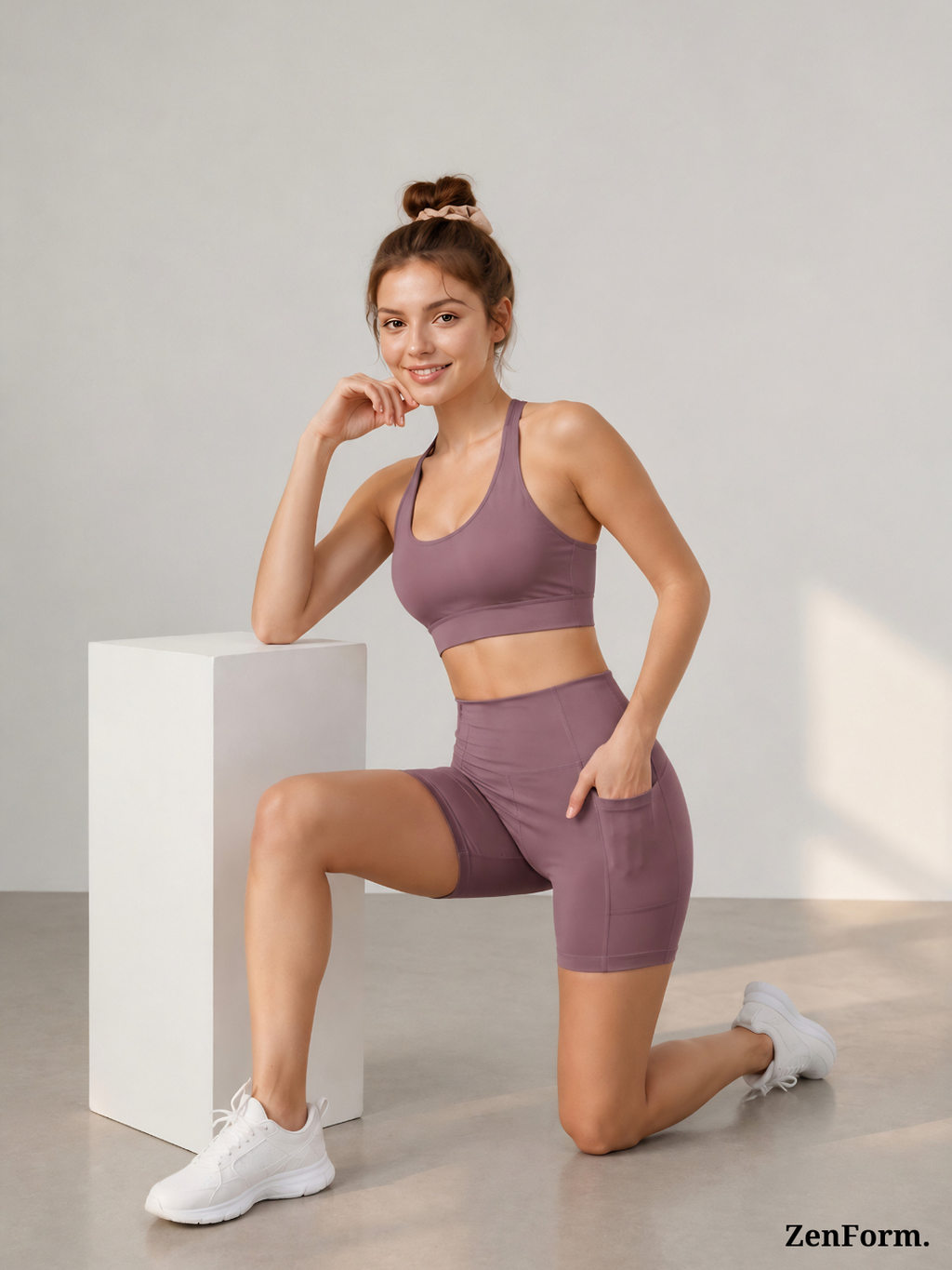 Double Criss-Cross Sports Bra & Pocket Biker Shorts Seamless 2-Piece Activewear Set
