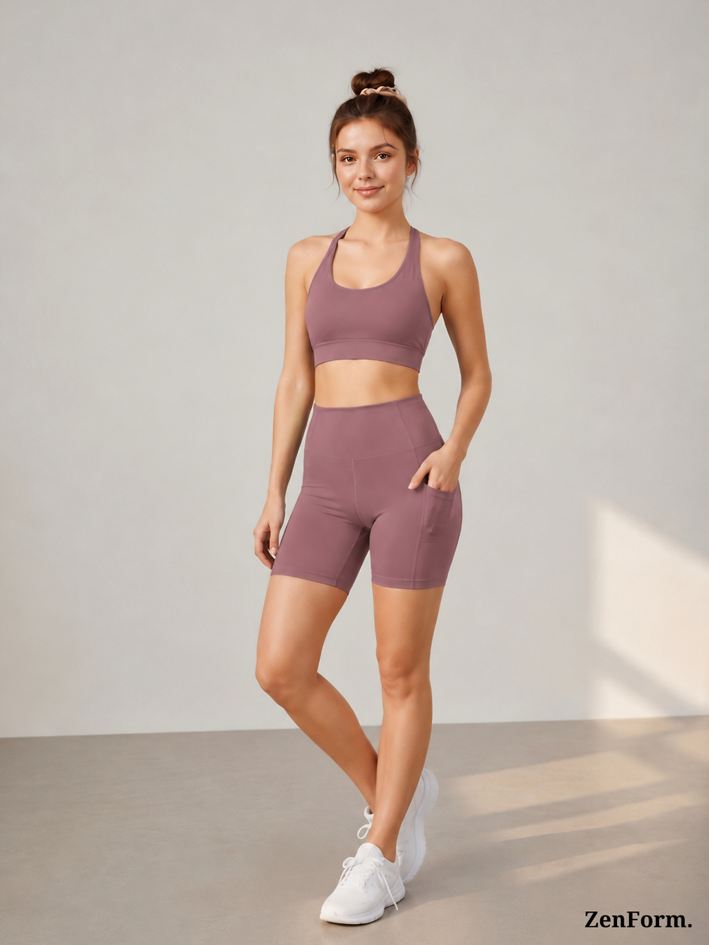 Double Criss-Cross Sports Bra & Pocket Biker Shorts Seamless 2-Piece Activewear Set
