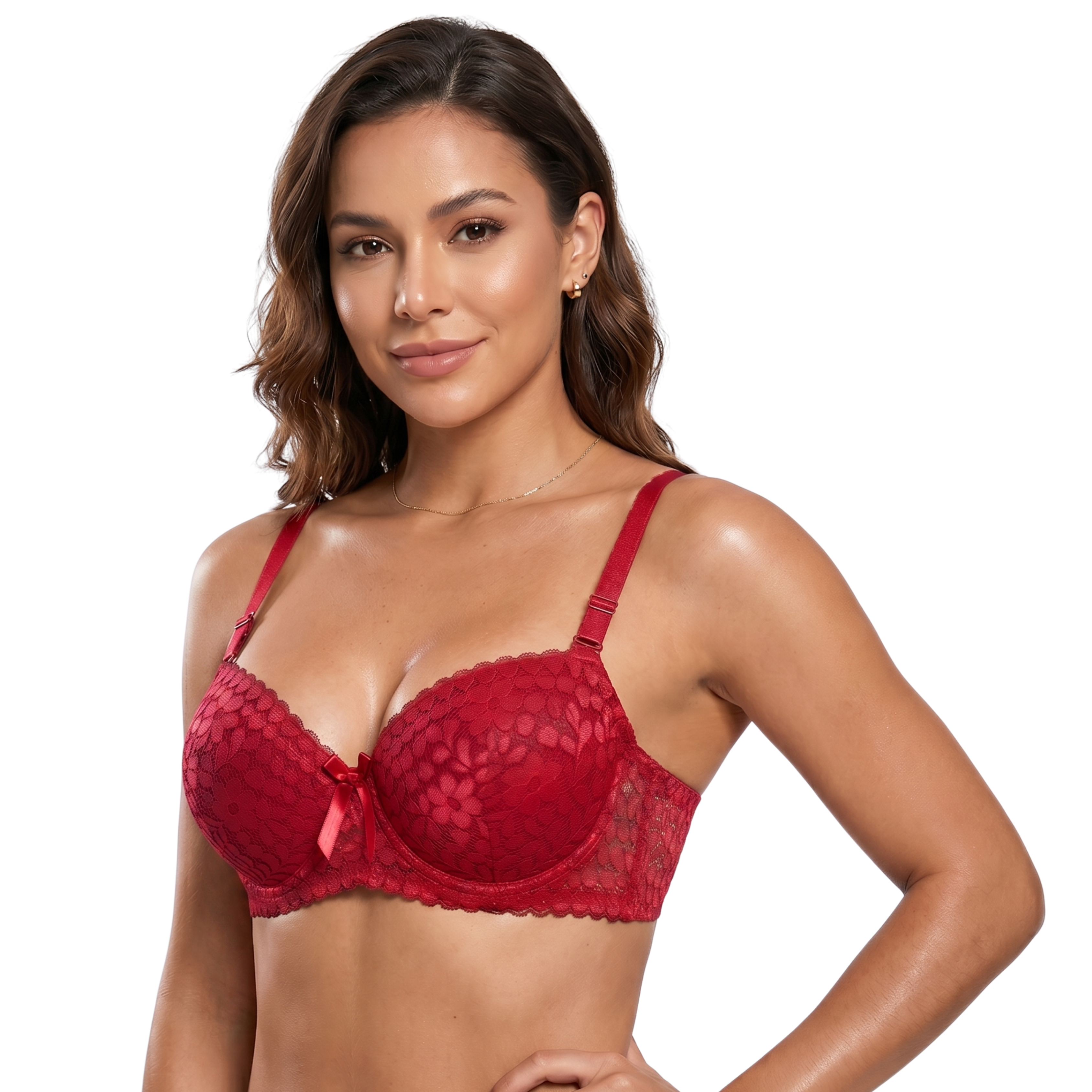 Sculpt & Lift Convertible Heavy Padded Lace Bra (RED)