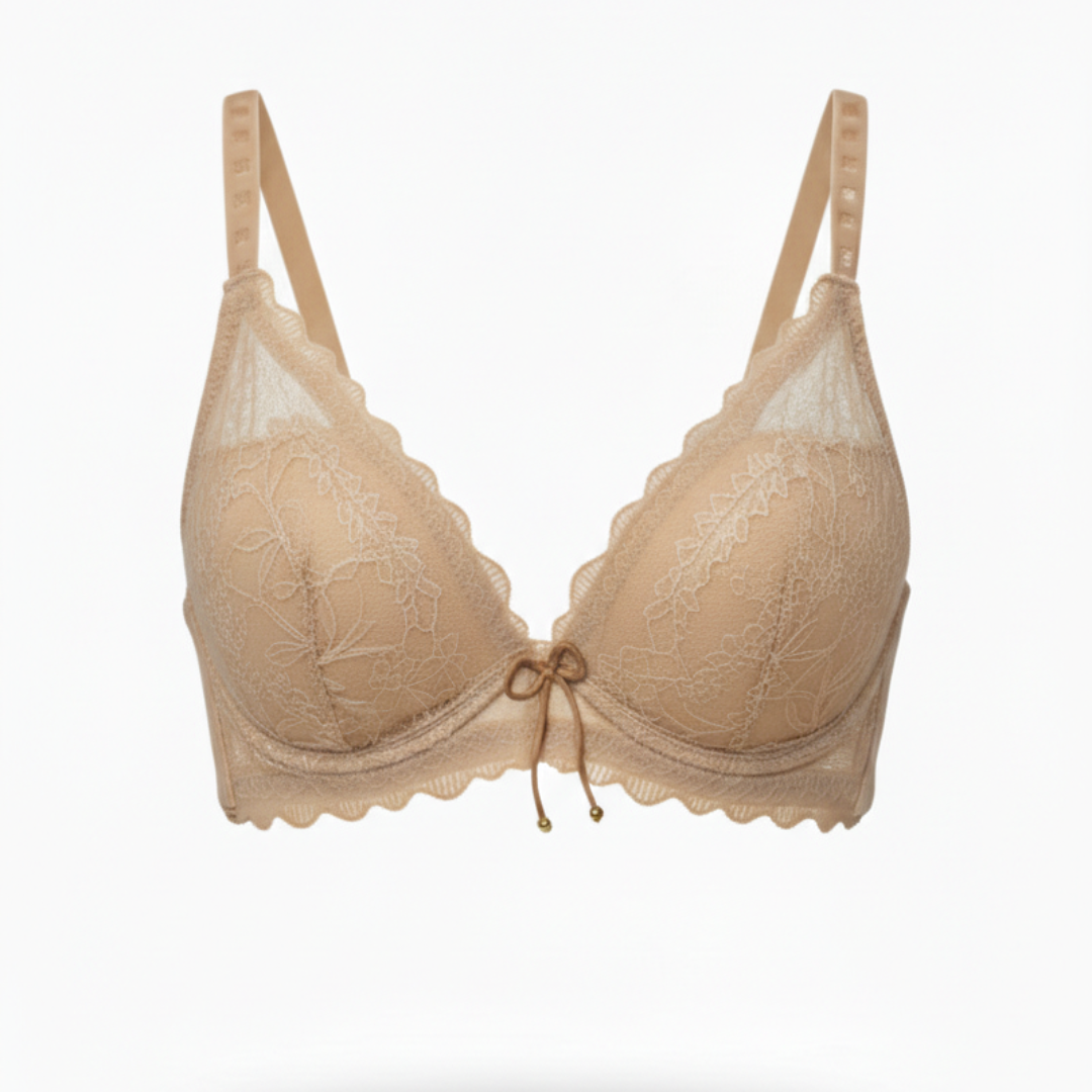 Romantic Scalloped Lace Bra Lightweight Support (BEIGE)
