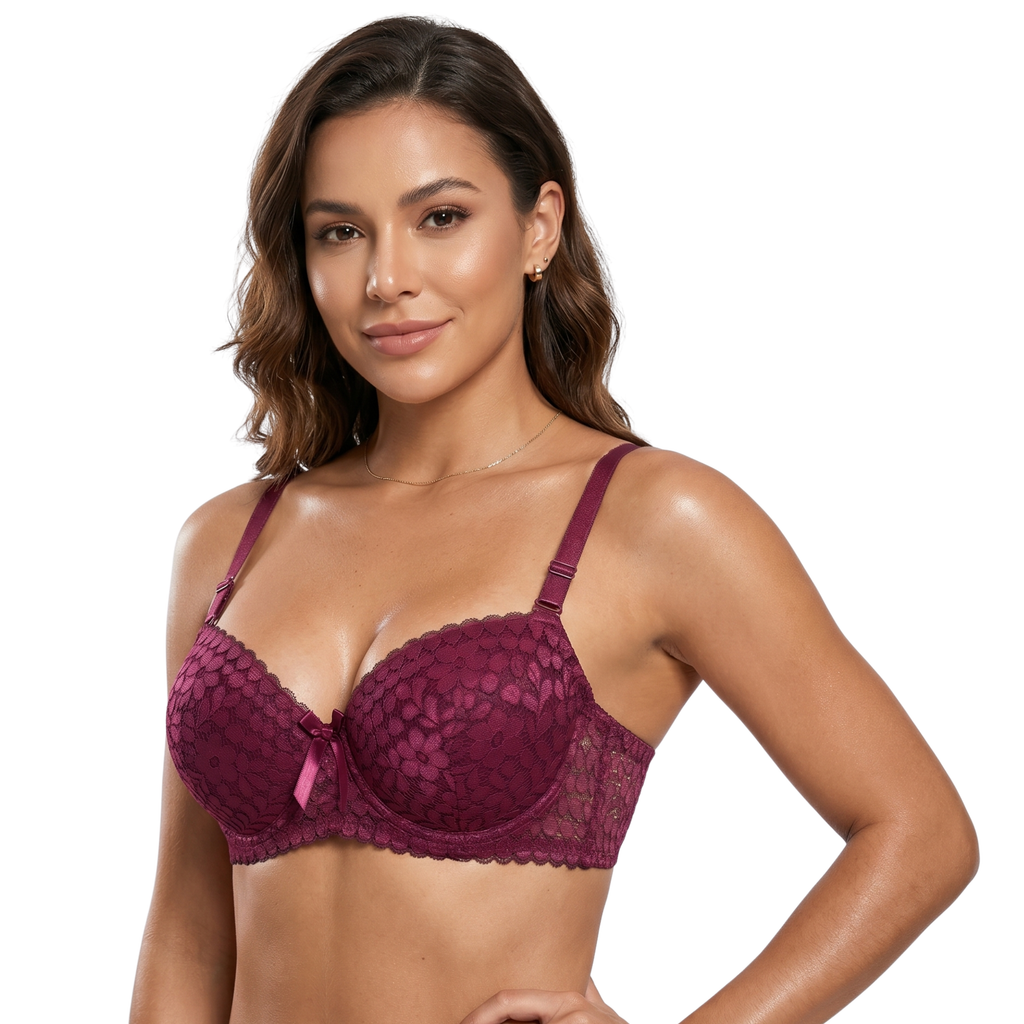 Sculpt & Lift Convertible Heavy Padded Lace Bra (MAROON)