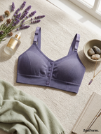 Front Closure Ribbed Stretchy Fabric Bralette for Everyday Comfort