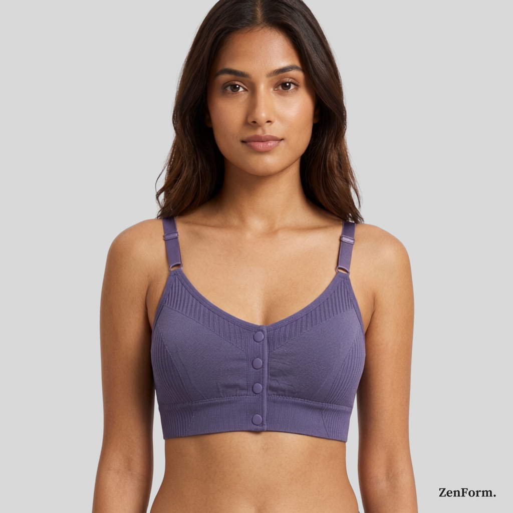 Front Closure Ribbed Seamless Bralette for Everyday Comfort Stretchy Fabric, Suitable for 28 to 32 inch bands