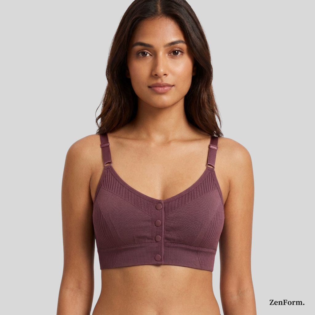 Front Closure Ribbed Seamless Bralette for Everyday Comfort Stretchy Fabric, Suitable for 28 to 32 inch bands