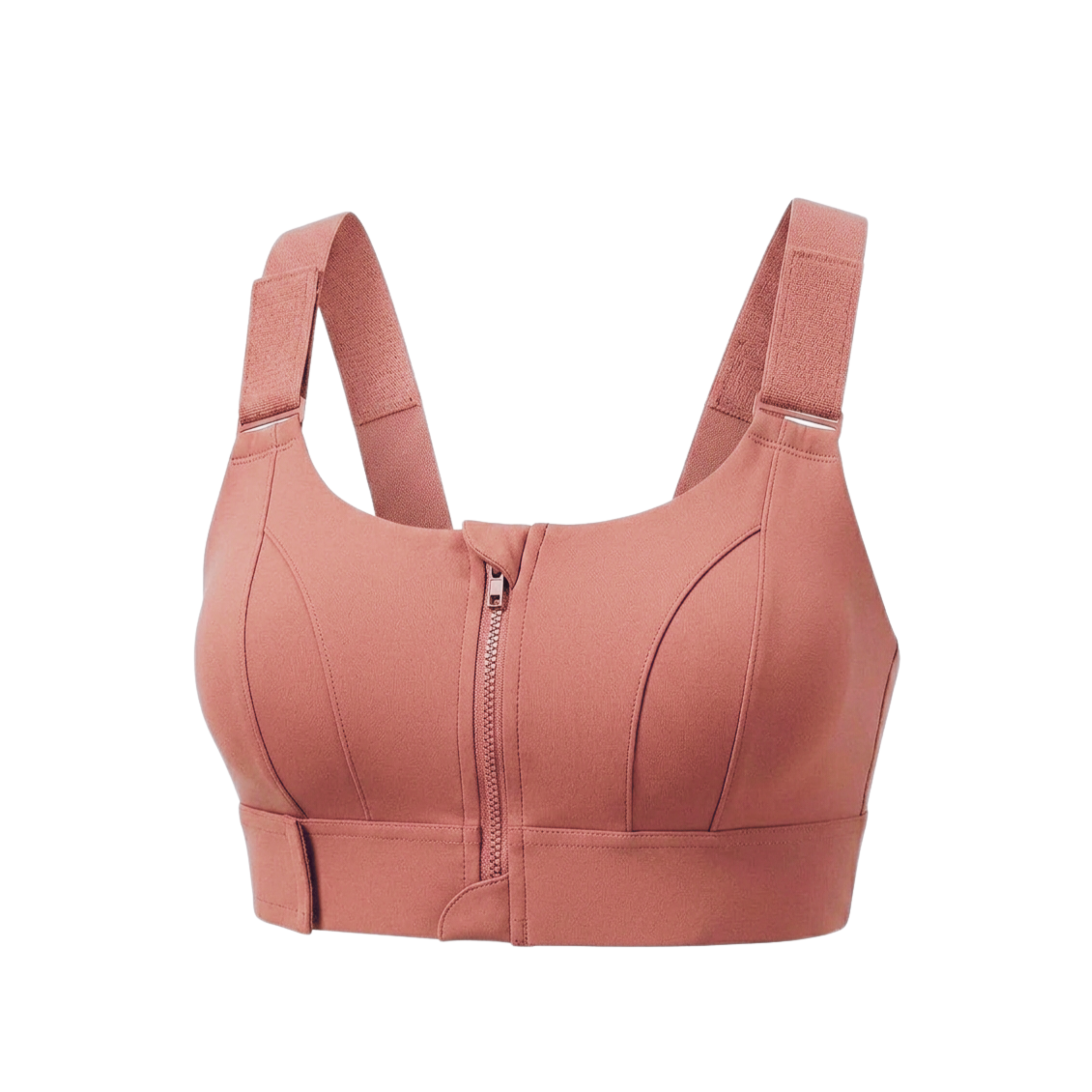 High-Impact Front Zip Sports Bra | Adjustable Straps & Under Band | Maximum Support for Workout & Running (PEACH)