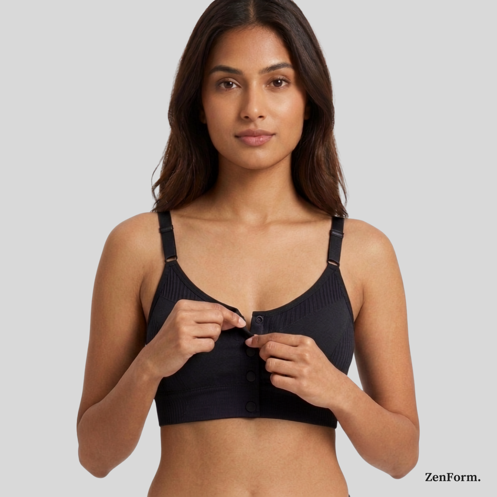 Front Closure Ribbed Seamless Bralette for Everyday Comfort Stretchy Fabric, Suitable for 28 to 32 inch bands