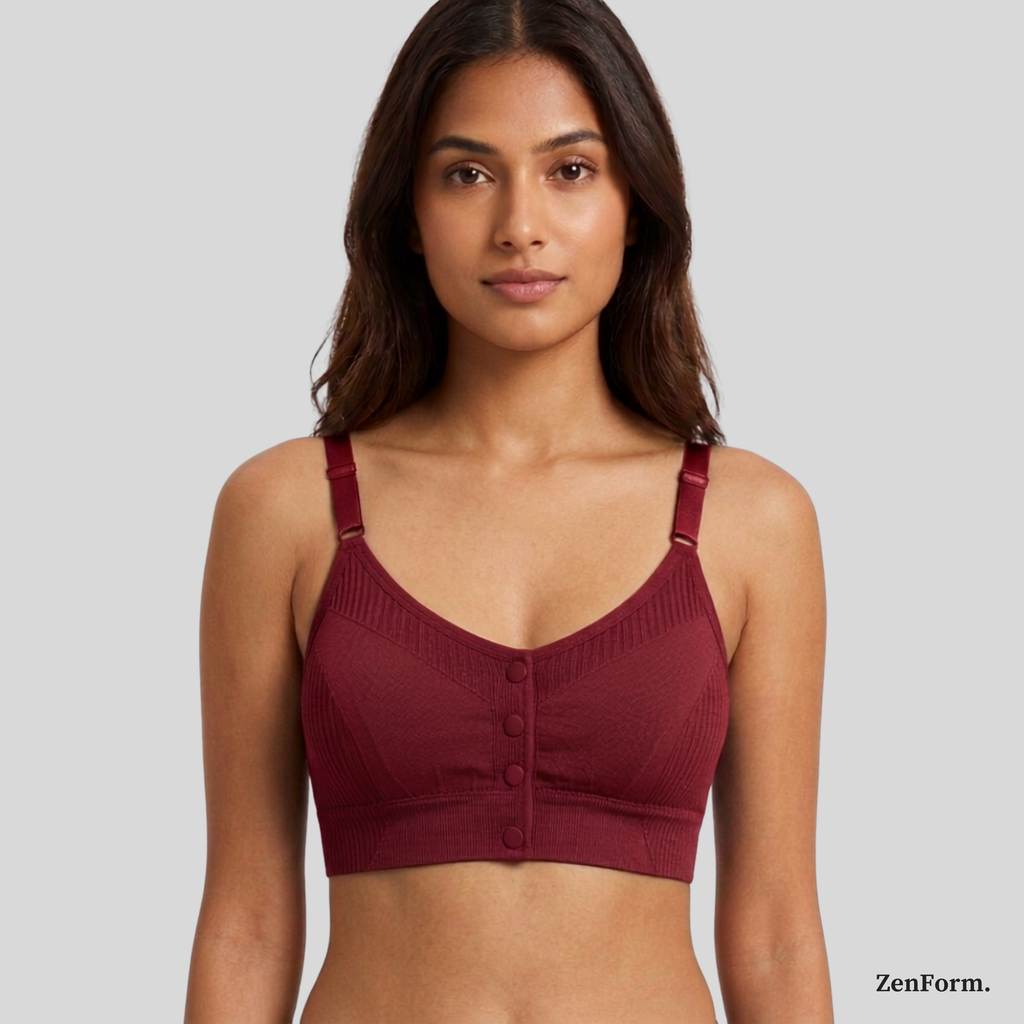 Front Closure Ribbed Seamless Bralette for Everyday Comfort Stretchy Fabric, Suitable for 28 to 32 inch bands
