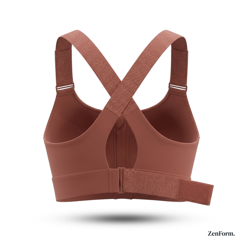 Zenform High-Impact_Front_Zip_Sports_Bra_Peach_Back_View