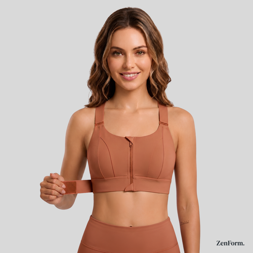 High-Impact Front Zip Sports Bra with Adjustable Straps
