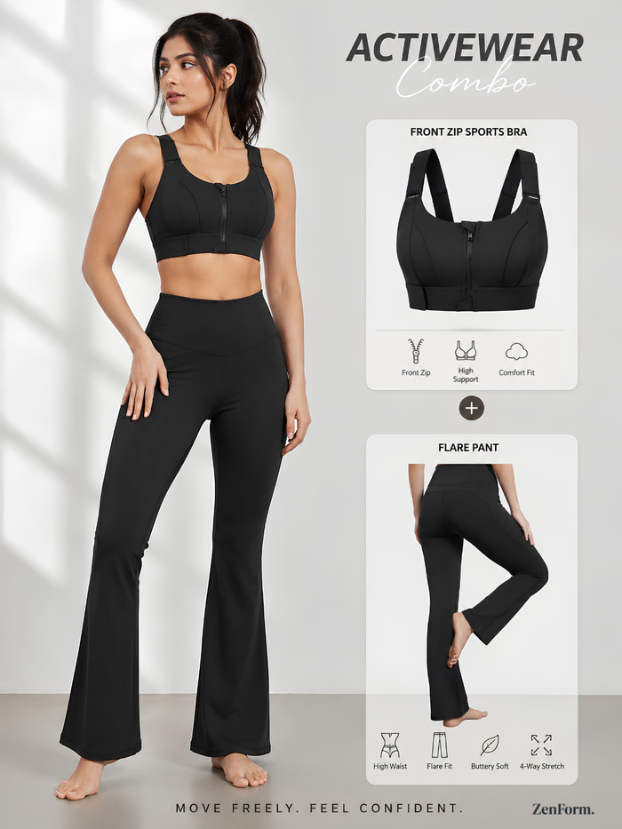 Women's Sports Bra & Flare Yoga Pant Set – 2-Piece Activewear Combo