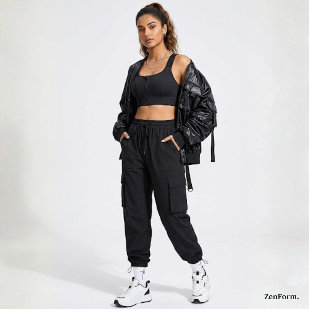 High-Impact Front Zip Sports Bra with Adjustable Straps